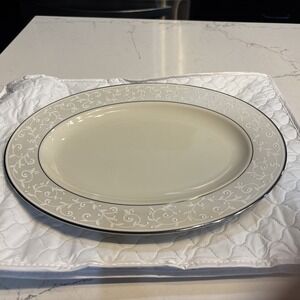 Lenox Opal Innocence 16" Oval Serving Platter Ivory Scroll Rim USA W/COVER